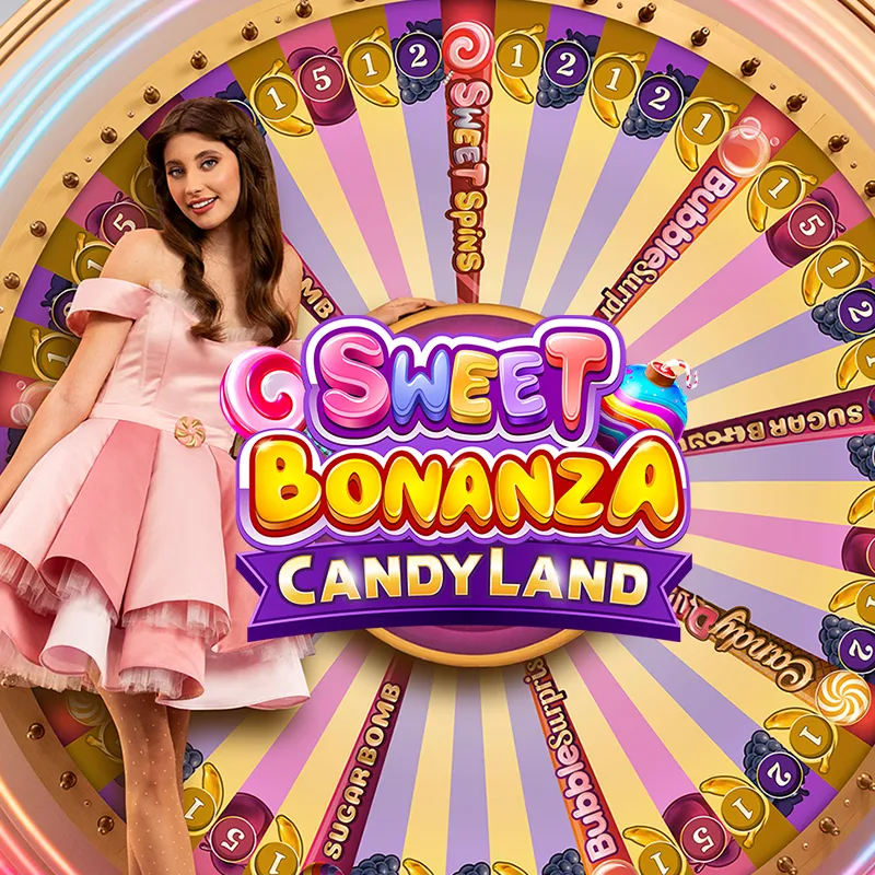 Sweet Bonanza CandyLand game show artwork with prize wheel